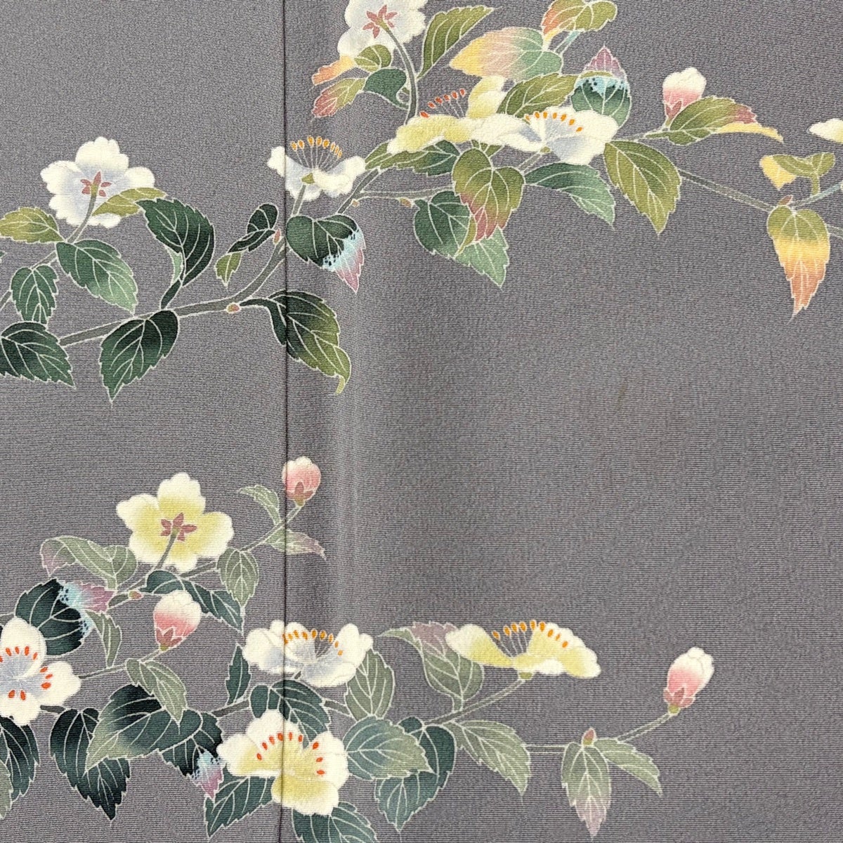 付下げ 身丈155cm 裄丈65cm M 袷 落款あり 枝花 草花 ぼかし 灰色 正絹