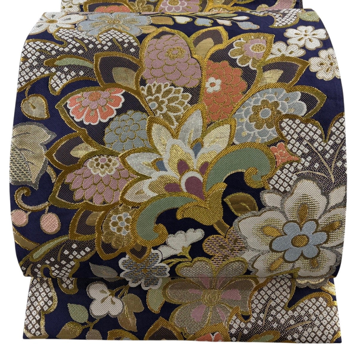 美品】 袋帯 秀品 華文 鳥 金糸 青紫 六通 正絹｜中古・古着