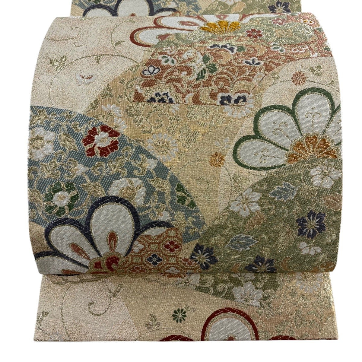 美品】 袋帯 秀品 華文 花唐草 唐織 箔 銀色 六通 正絹｜中古・古着