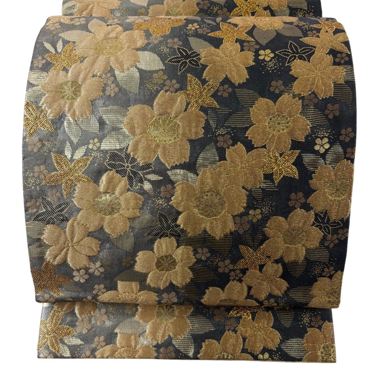 袋帯 秀品 菊 松竹梅 金糸 箔 黒 全通 正絹｜中古・古着・リサイクル