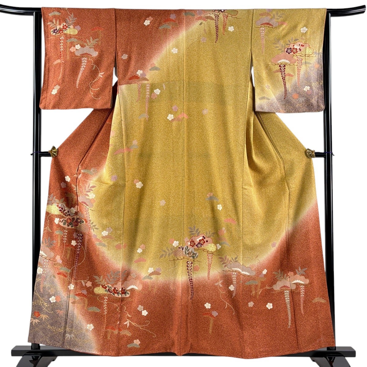 美品】 訪問着 身丈158.5cm 裄丈63.5cm S 袷 松竹梅 菊 金糸 金彩 赤茶