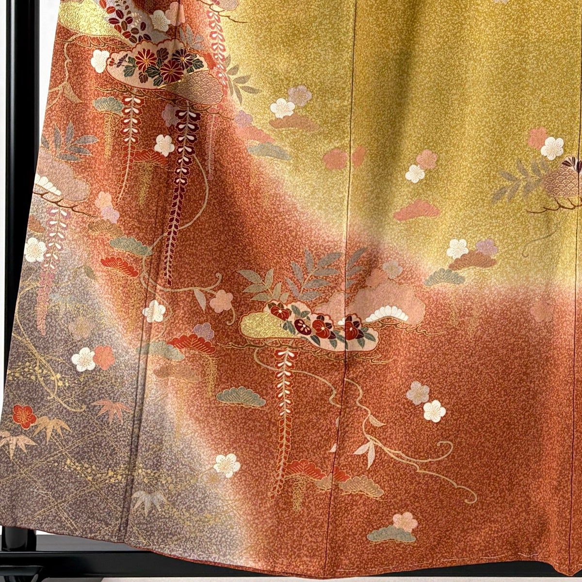 美品】 訪問着 身丈158.5cm 裄丈63.5cm S 袷 松竹梅 菊 金糸 金彩 赤茶