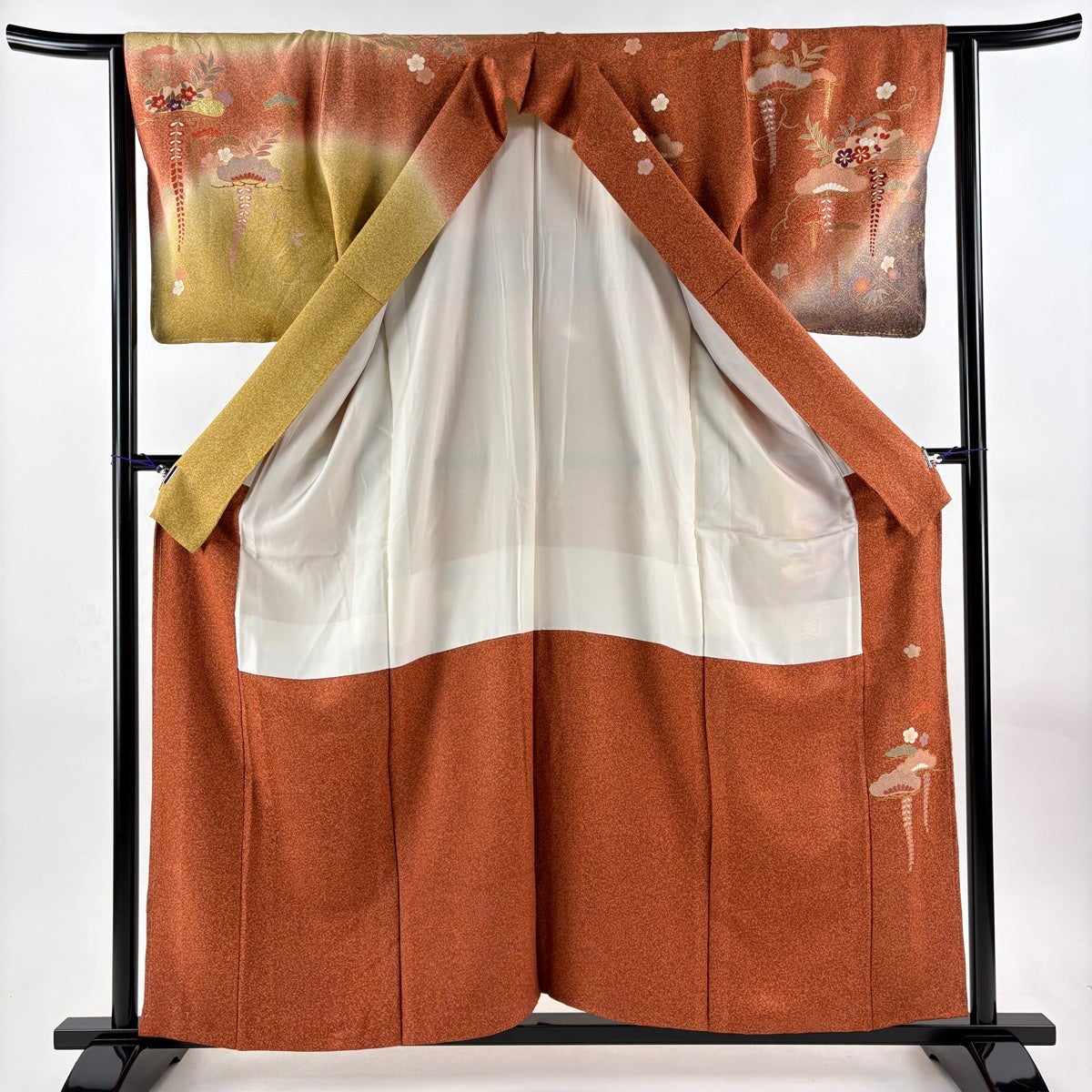 美品】 訪問着 身丈158.5cm 裄丈63.5cm S 袷 松竹梅 菊 金糸 金彩 赤茶