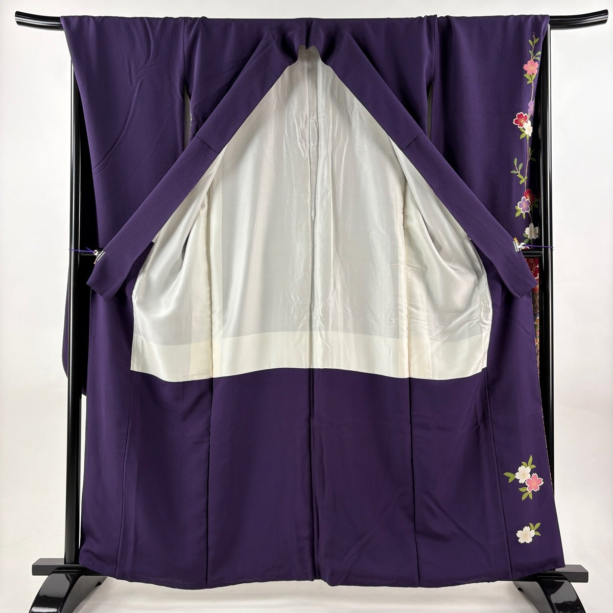 振袖 身丈161cm 裄丈70.5cm L 袷 やまと 桜 籠目 金彩 濃紫 正絹 秀品