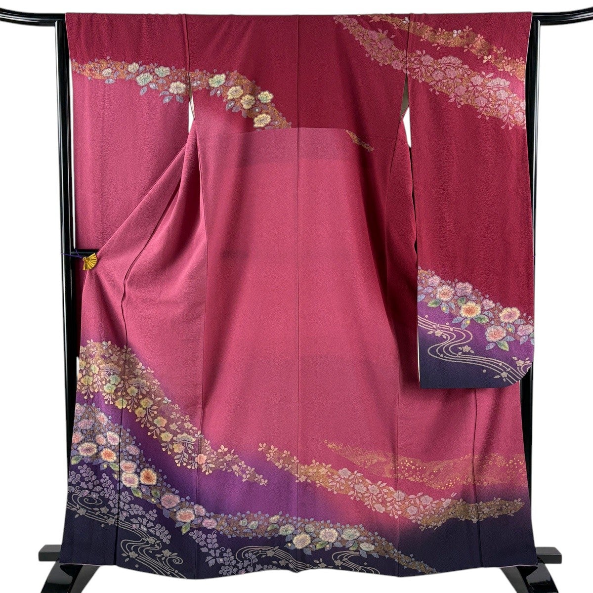 振袖 金彩 辻ヶ花 絞り 身丈163cm 撥水加工済 MO3772 振袖 身丈163.5cm 裄丈65cm M 袷 辻が花 流水 金彩 染め分け 濃ピンク