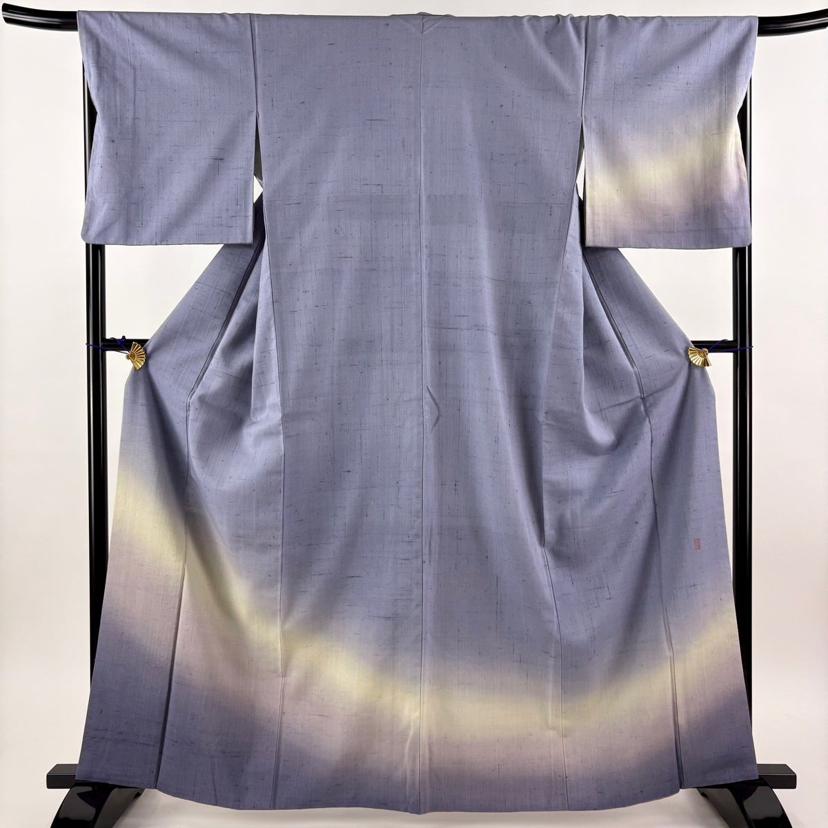 付下げ 身丈164cm 裄丈68cm L 袷 紬地 落款あり 裾ぼかし 青灰色 正絹