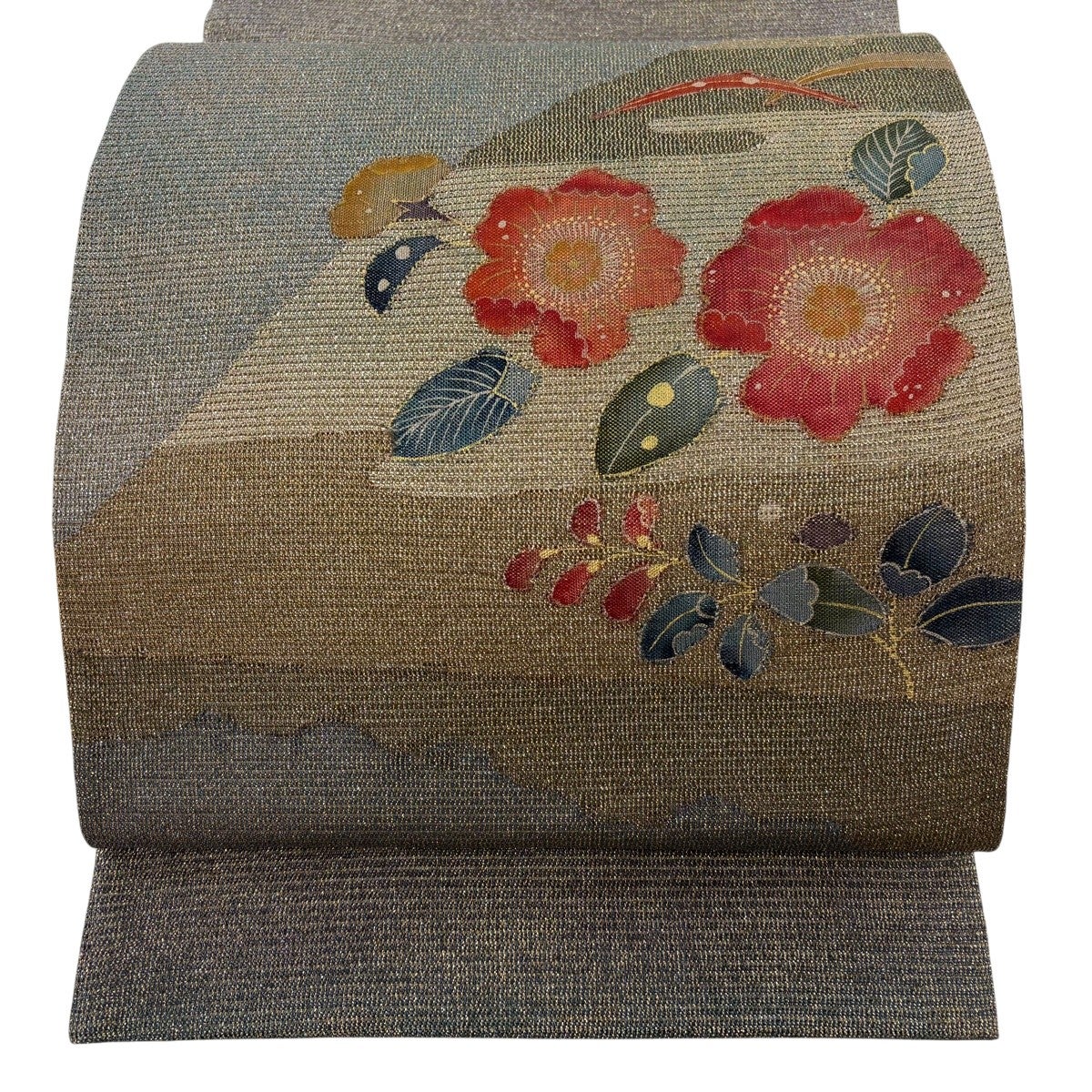 美品】 名古屋帯 優品 関西仕立て 露芝 赤茶 正絹｜中古・古着