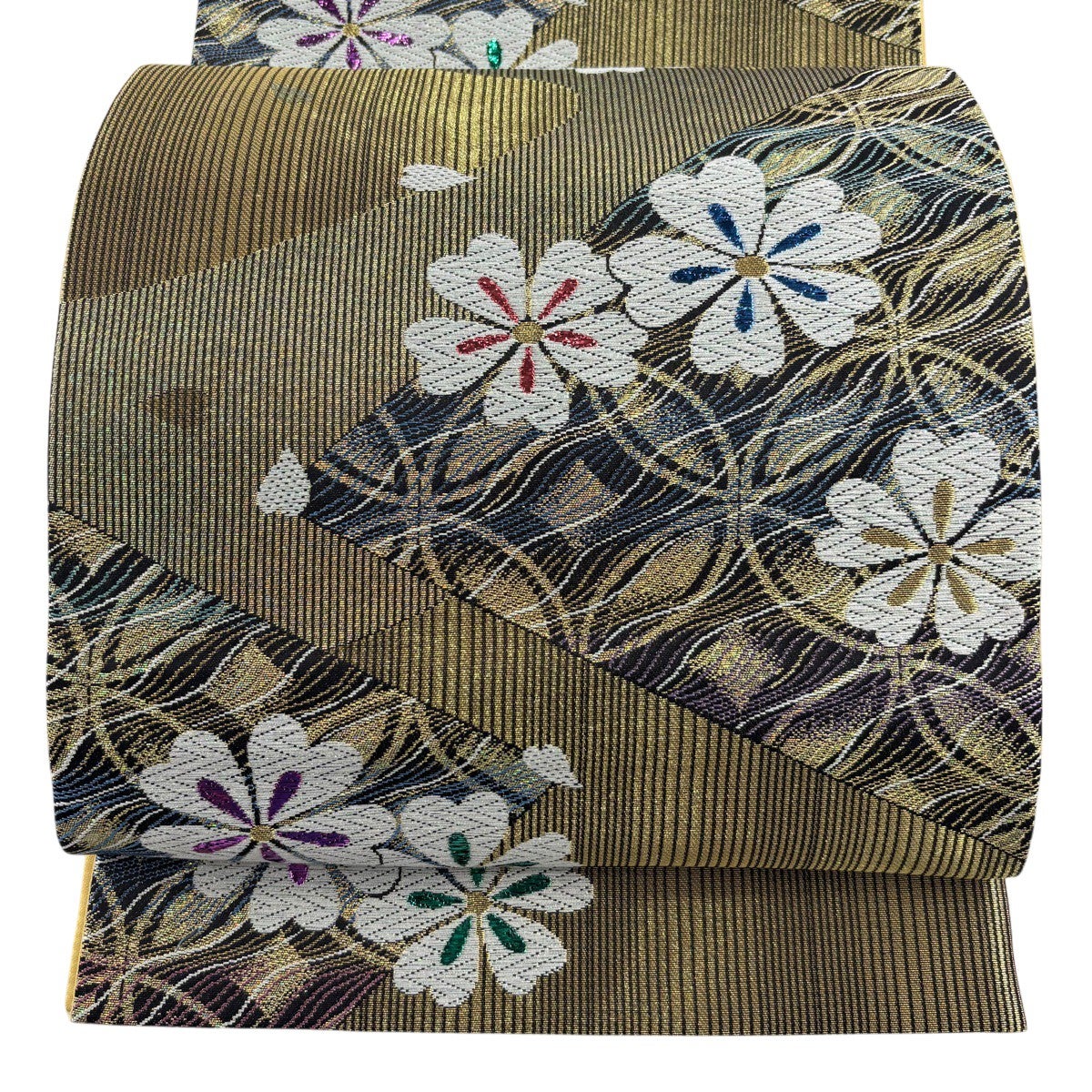 美品】 袋帯 秀品 華文 七宝 箔 金糸 金色 六通 正絹｜中古・古着