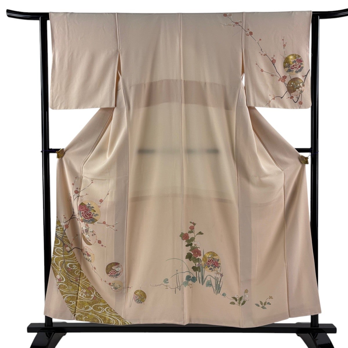 美品】 訪問着 身丈156cm 裄丈63cm S 袷 松竹梅 金糸 金銀彩 薄ピンク