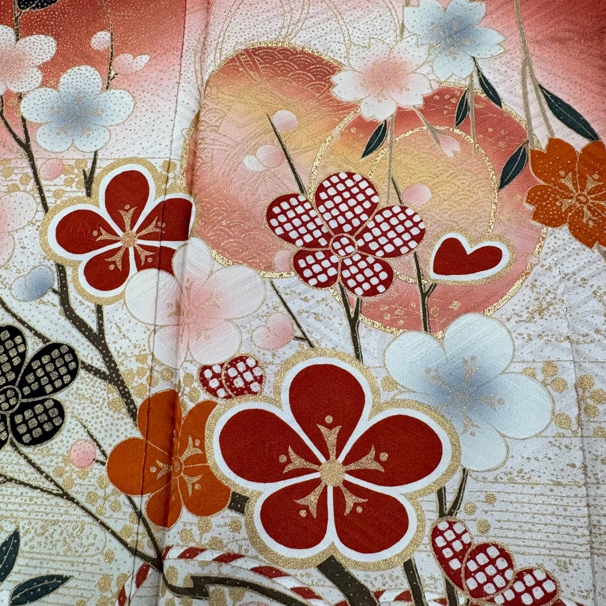 未着用　付け下げ　身丈164　裄67　刺繍　楓　梅　鼓　正絹　着物　032b p 振袖 身丈161cm 裄丈67.5cm L 袷 やまと 落款あり 枝梅 鼓 金彩 ぼかし