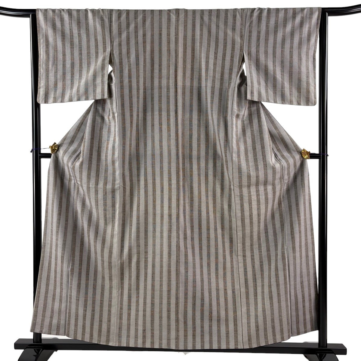 紬 身丈160cm 裄丈66cm M 袷 青海波 縦縞 濃紫 正絹 秀品｜中古・古着