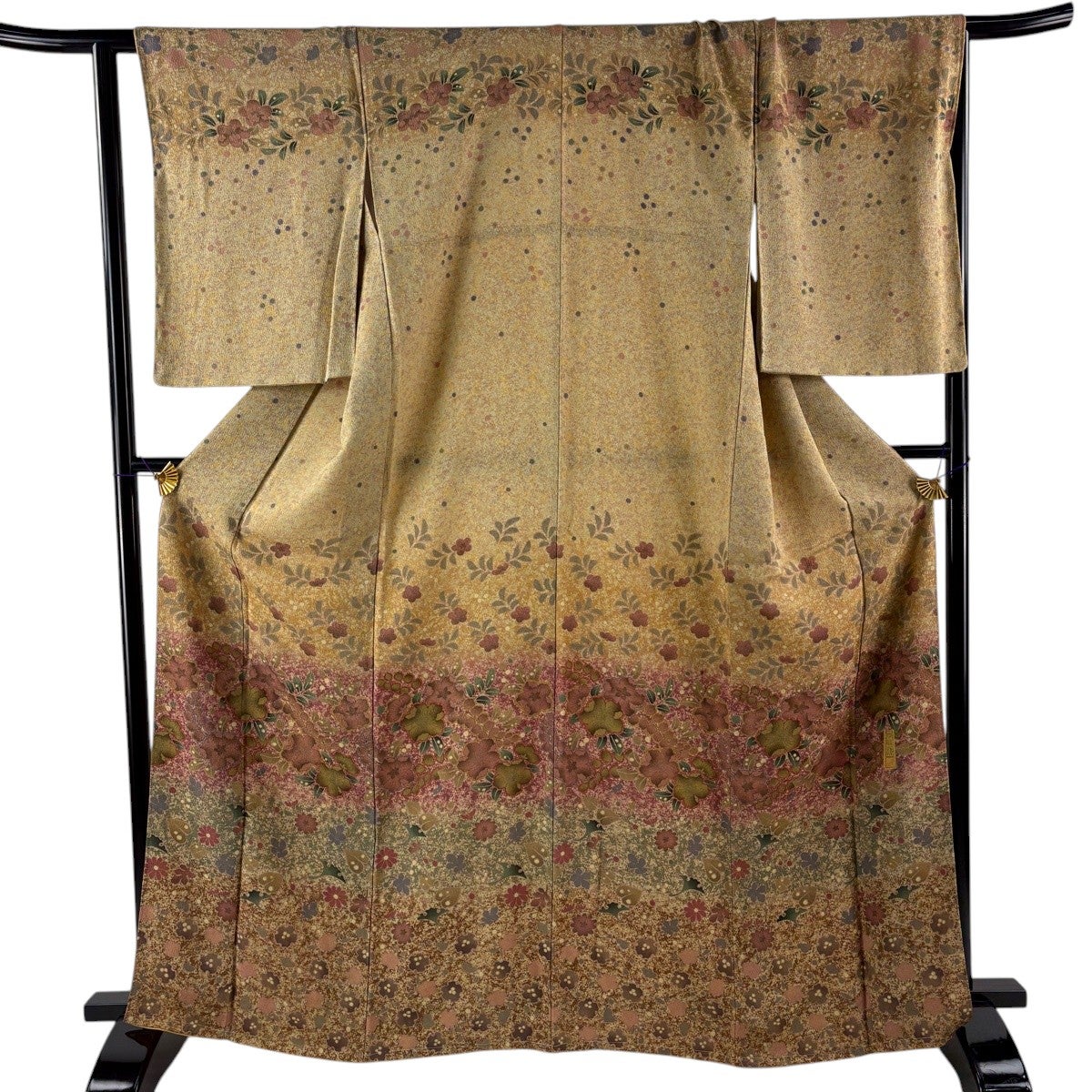 美品】 訪問着 身丈160cm 裄丈64.5cm M 袷 雪輪 草花 金彩 ぼかし 薄緑
