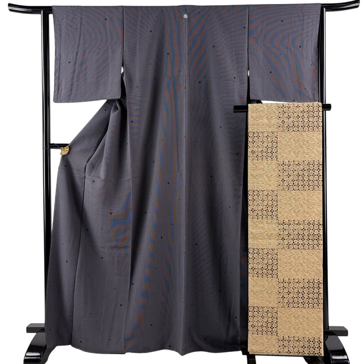 美品】 小紋 身丈164.5cm 裄丈68cm L 袷 袋帯セット 落款あり 幾何学