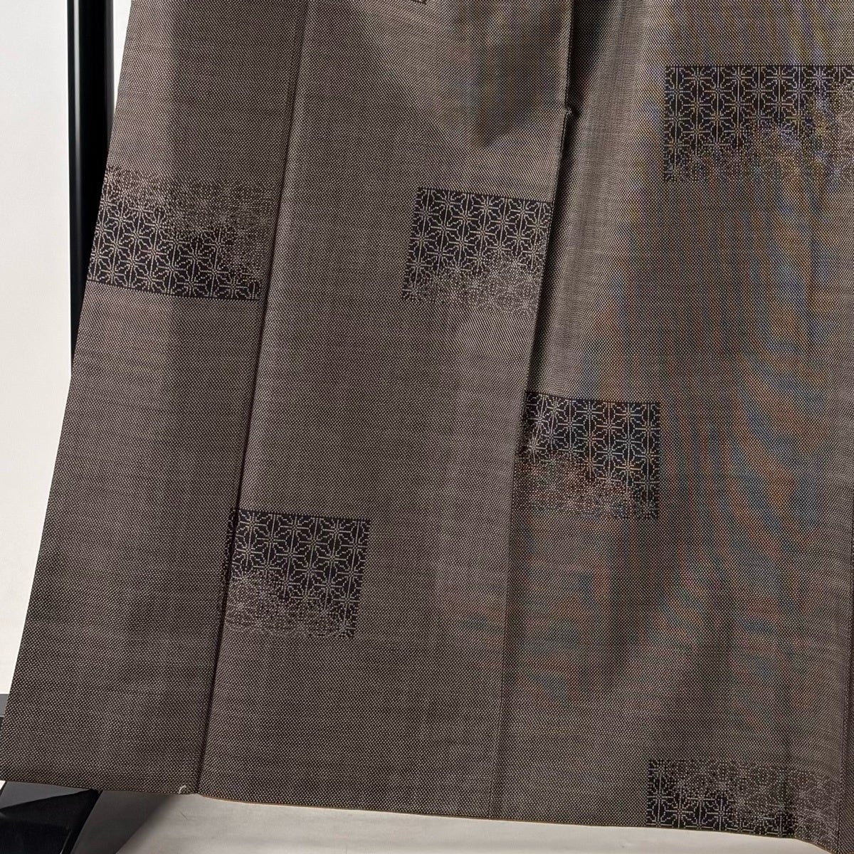 美品】 紬 身丈165cm 裄丈66cm M 袷 袋帯セット 麻の葉 焦茶色 正絹 秀