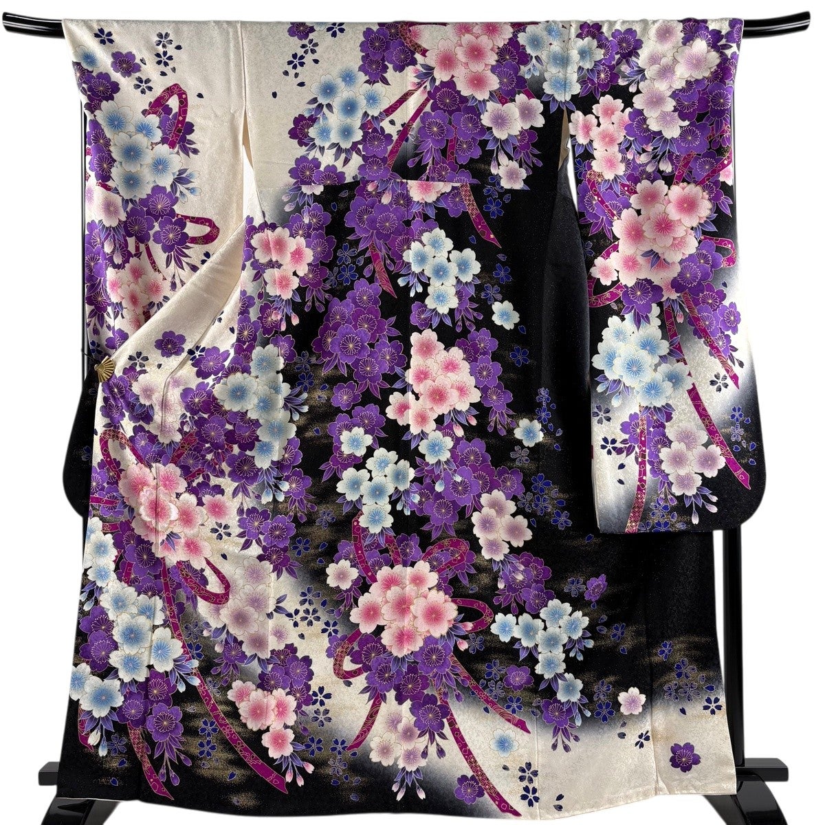 美品】 振袖 身丈165cm 裄丈69.5cm L 袷 桜 蔓帯 金彩 銀通し クリーム