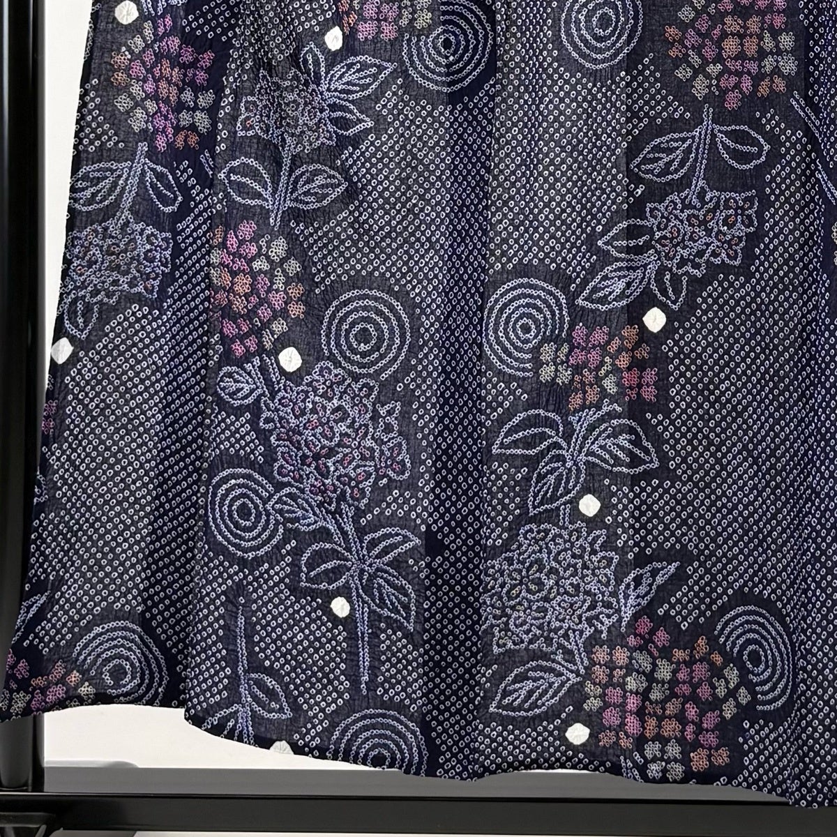 美品】 浴衣 身丈154.5cm 裄丈63cm S 絞り浴衣 紫陽花 濃紺 綿 名品