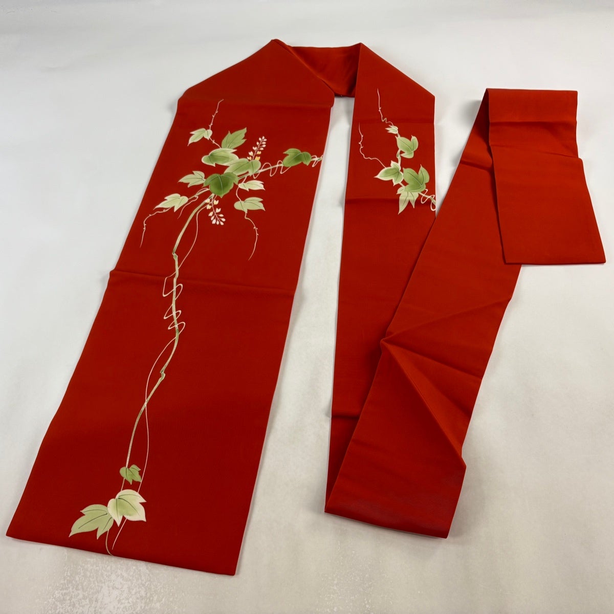 名古屋帯 優品 草花 蔦 ぼかし 朱色 正絹｜中古・古着・リサイクル着物