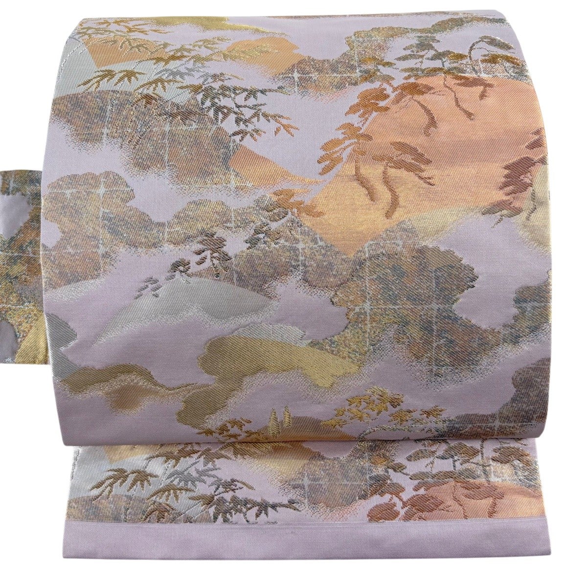 美品】 名古屋帯 優品 松 霞 金銀糸 箔 灰紫 正絹｜中古・古着