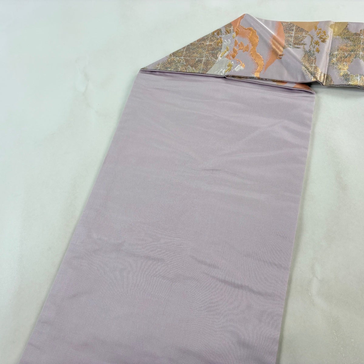 美品】 名古屋帯 優品 松 霞 金銀糸 箔 灰紫 正絹｜中古・古着