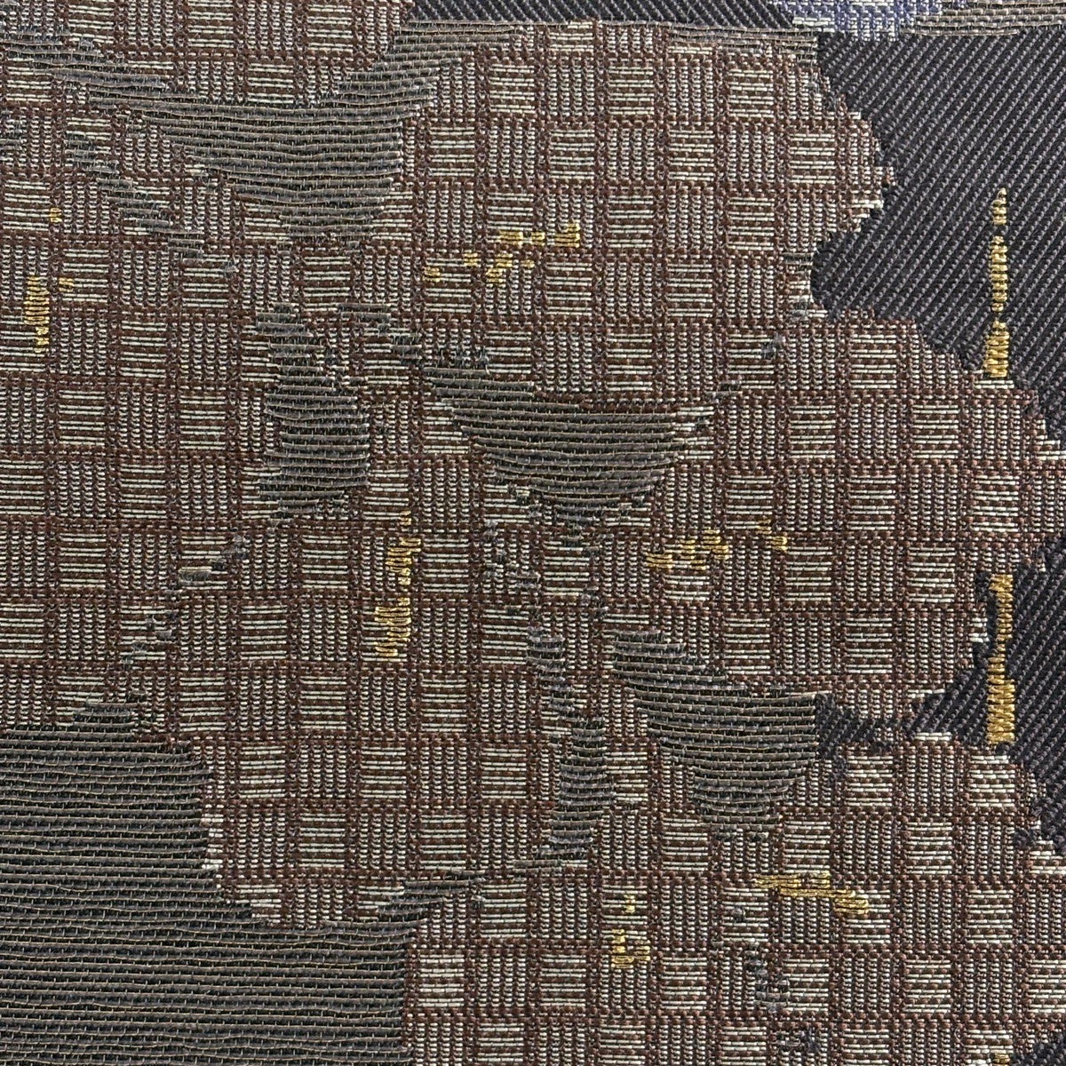 美品】 袋帯 名品 市松 幾何学模様 金糸 濃紫 六通 正絹｜中古・古着
