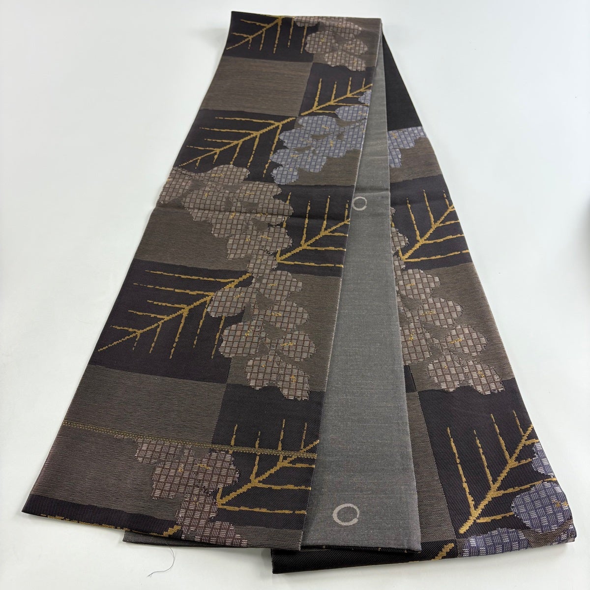 美品】 袋帯 名品 市松 幾何学模様 金糸 濃紫 六通 正絹｜中古・古着
