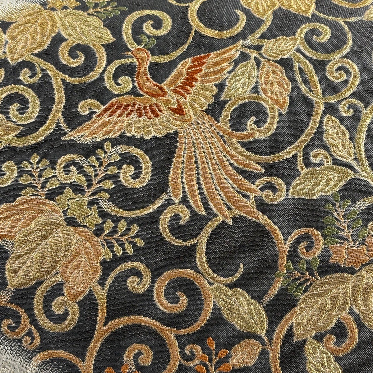 美品】 袋帯 名品 祥園 落款あり 桐 鳳凰 金糸 箔 銀色 お太鼓柄 正絹