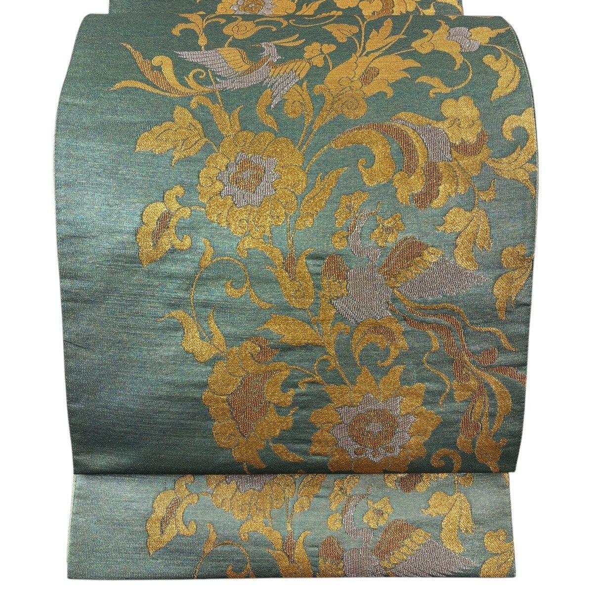 袋帯 秀品 花唐草 鳥 箔 緑 六通 正絹｜中古・古着・リサイクル着物
