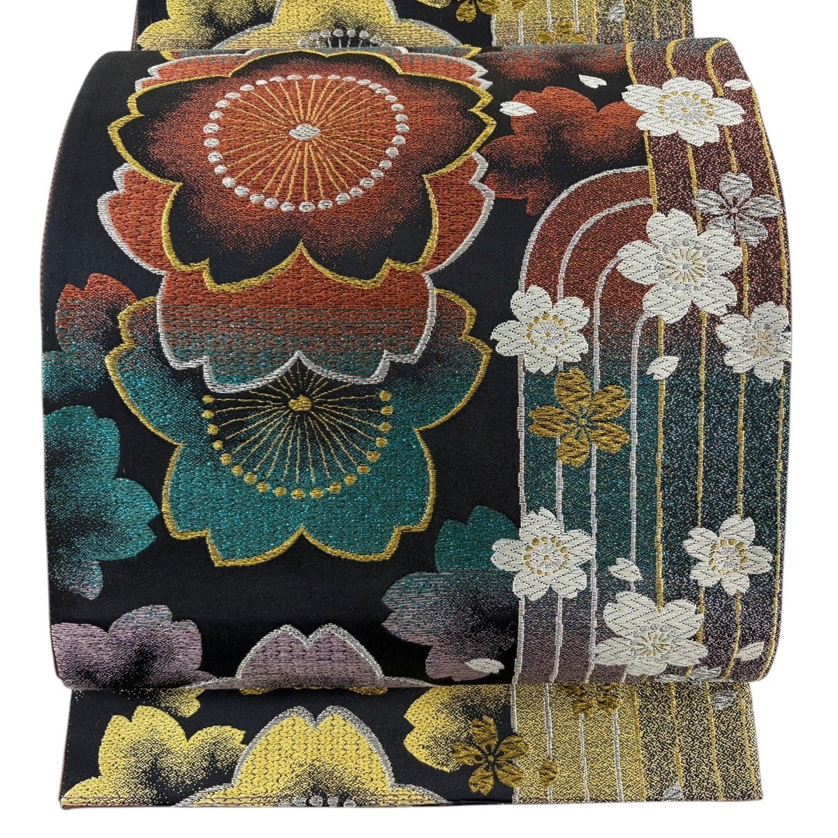 50%OFF 【美品】 袋帯 秀品 振袖向き 蝶 菊 金銀糸 箔 赤 六通 正絹