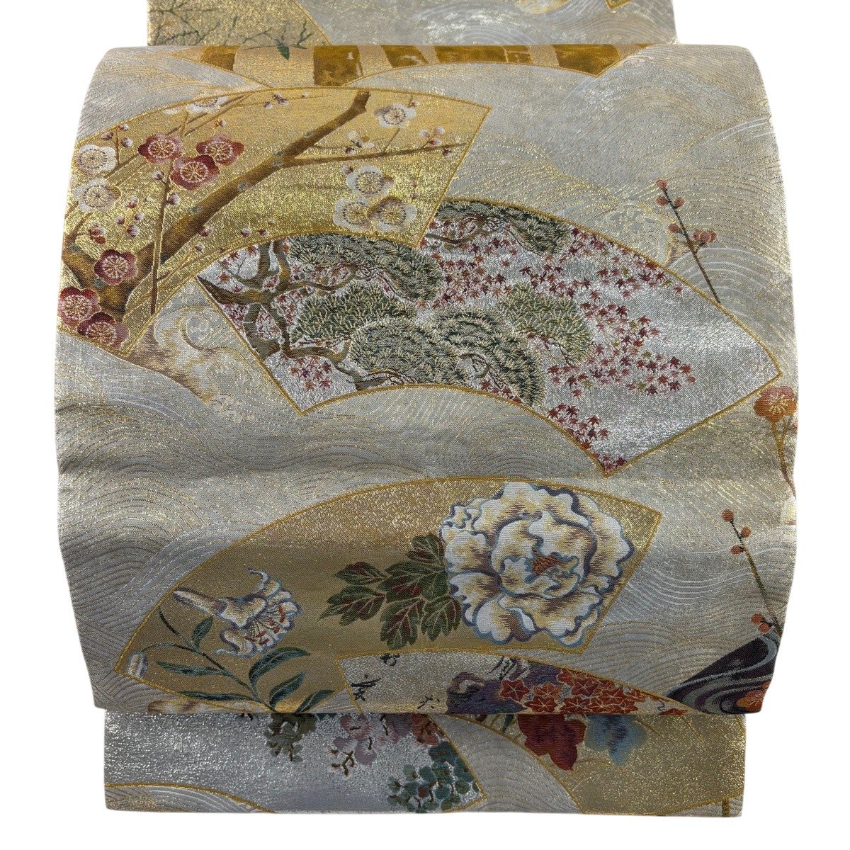 名古屋帯 秀品 川島織物 松竹梅 段縞 箔 紫 正絹｜中古・古着