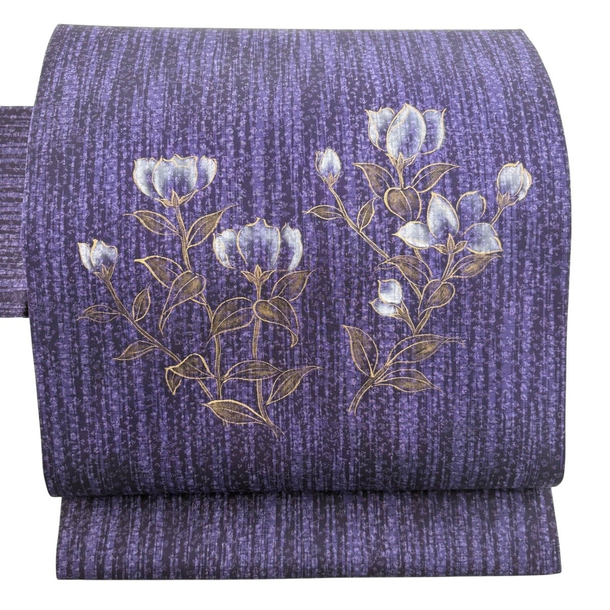 豪華絢爛綺麗美品パープルツインポックリ正絹名古屋帯(未使用） 美品】 名古屋帯 秀品 草花 縞 山吹茶色 正絹｜中古・古着・リサイクル