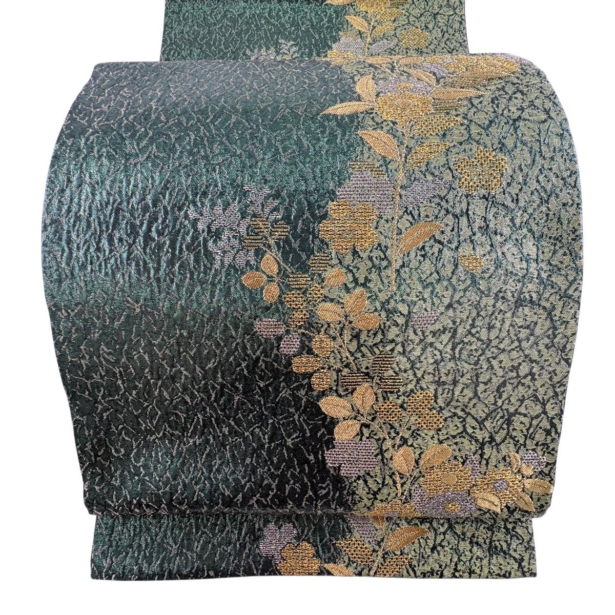 美品】 袋帯 秀品 萩 草花 箔 金糸 緑 六通 正絹｜中古・古着