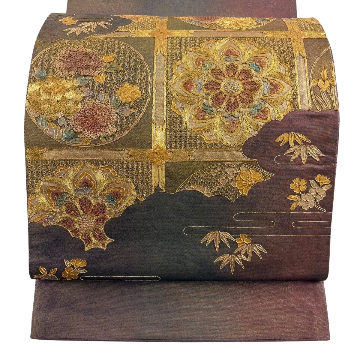袋帯 逸品 夏帯 鴛鴦 草花 金糸 金色 お太鼓柄 正絹｜中古・古着
