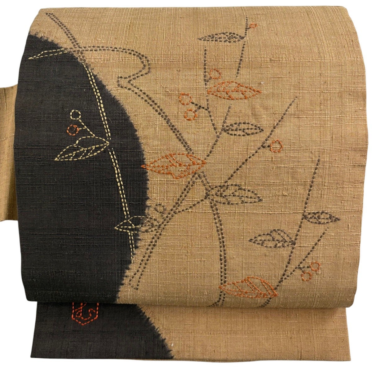 名古屋帯 名品 落款あり 夏帯 草花 トンボ 薄茶色 麻｜中古・古着