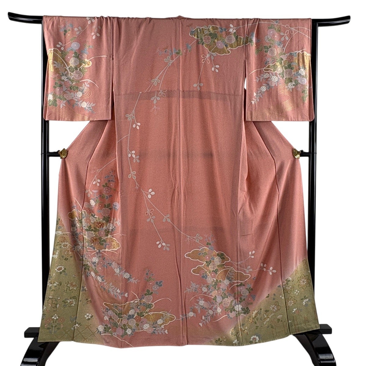 訪問着 身丈165cm 裄丈68cm L 袷 藤井寛 落款あり 几帳 松梅 金糸 金彩