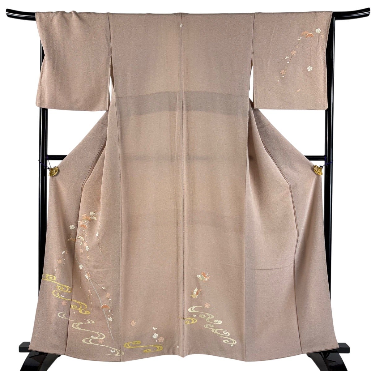 紬　付下げ　摺り疋田　草花 付下げ 身丈160.5cm 裄丈63cm S 袷 草花 疋田 絞り 黒灰 正絹 秀品