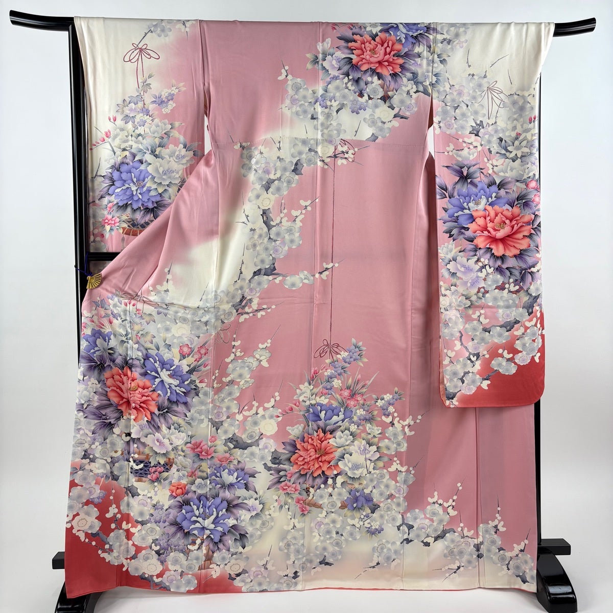 振袖 身丈169cm 裄丈68cm L 袷 牡丹 草花 刺繍 金彩 薄紫 正絹 秀品