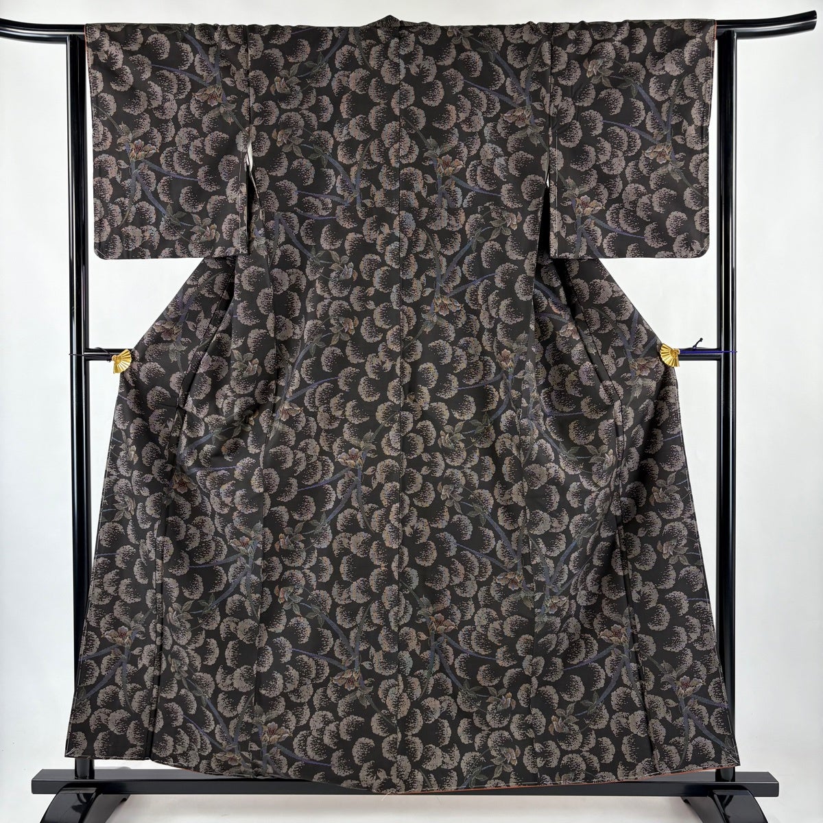 美品】 大島紬 身丈155.5cm 裄丈62.5cm S 袷 証紙あり 草花 紺色 正絹