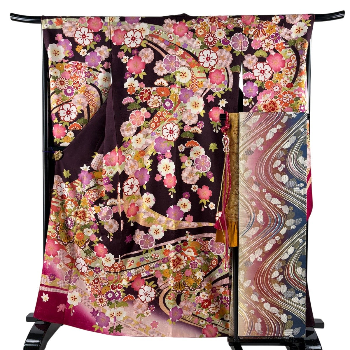 美品】 振袖 身丈166.5cm 裄丈67cm M 袷 袋帯フルセット 桜 誰が袖