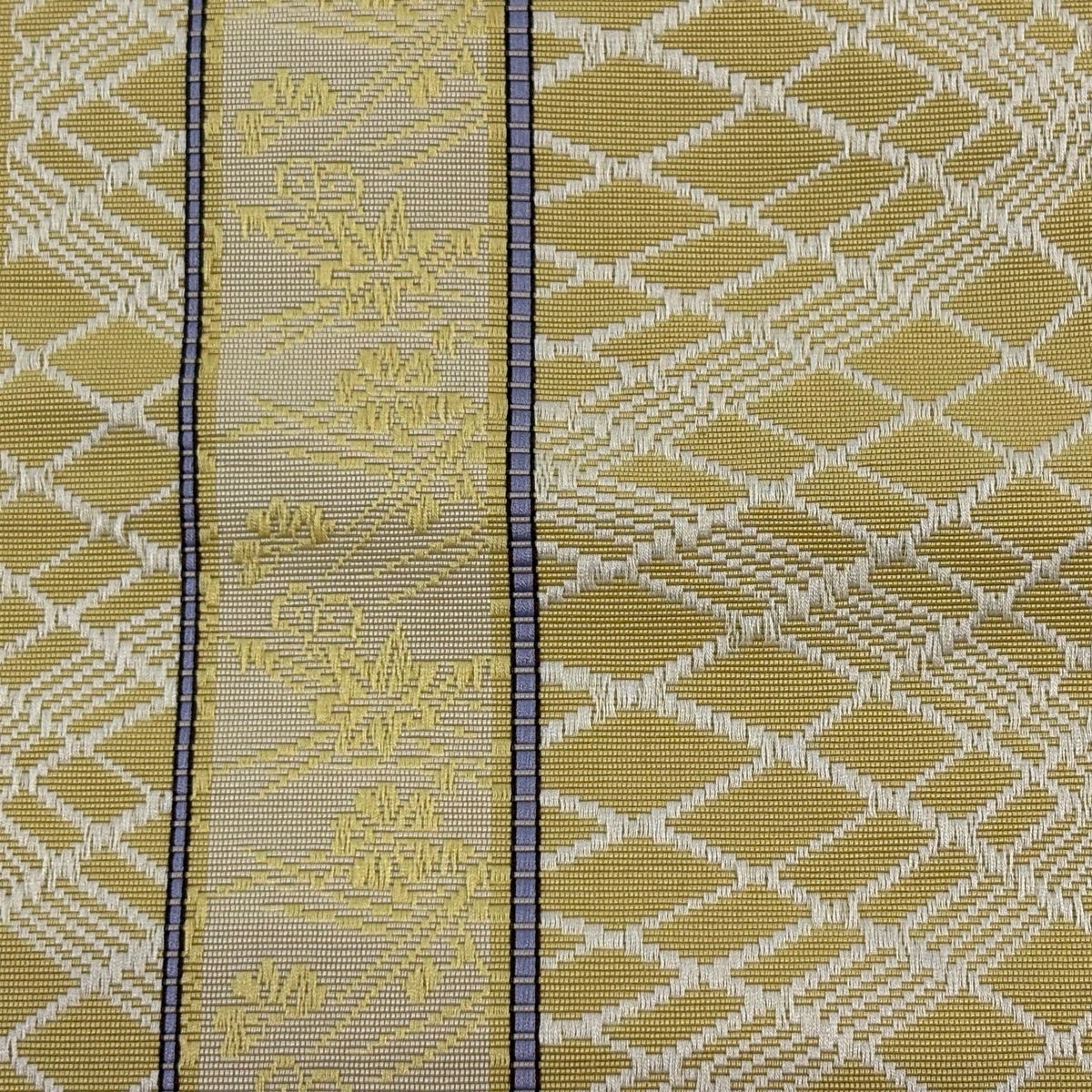 美品】半幅帯 名品 証紙あり 博多織 草花 縞 薄黄土色 正絹｜中古