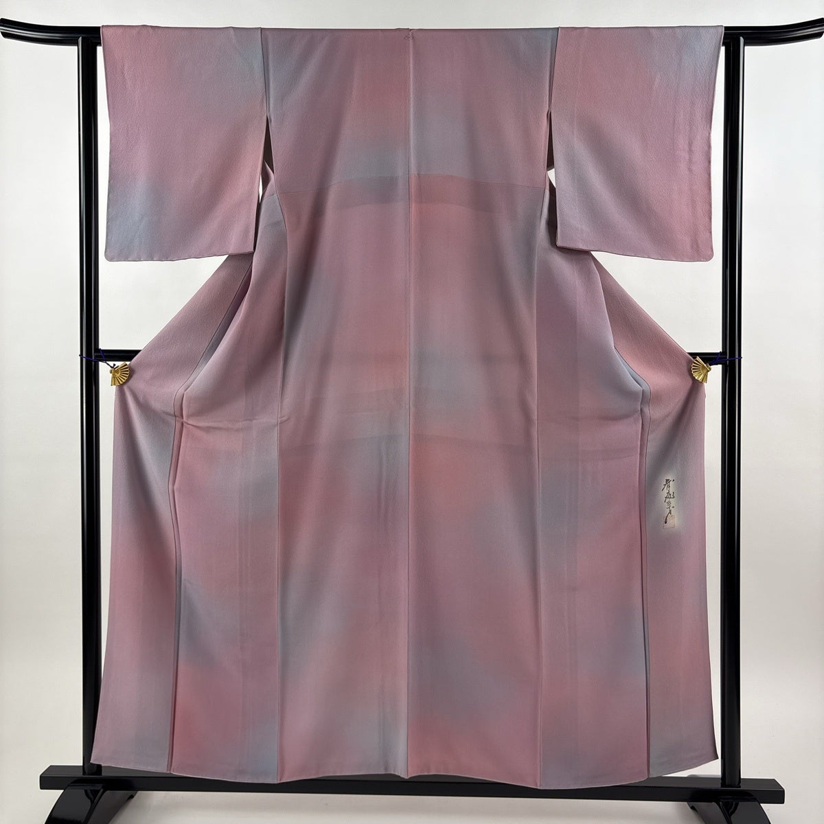 美品】 小紋 身丈162.5cm 裄丈64.5cm M 袷 ぼかし柄 地紋 薄紫 正絹 秀