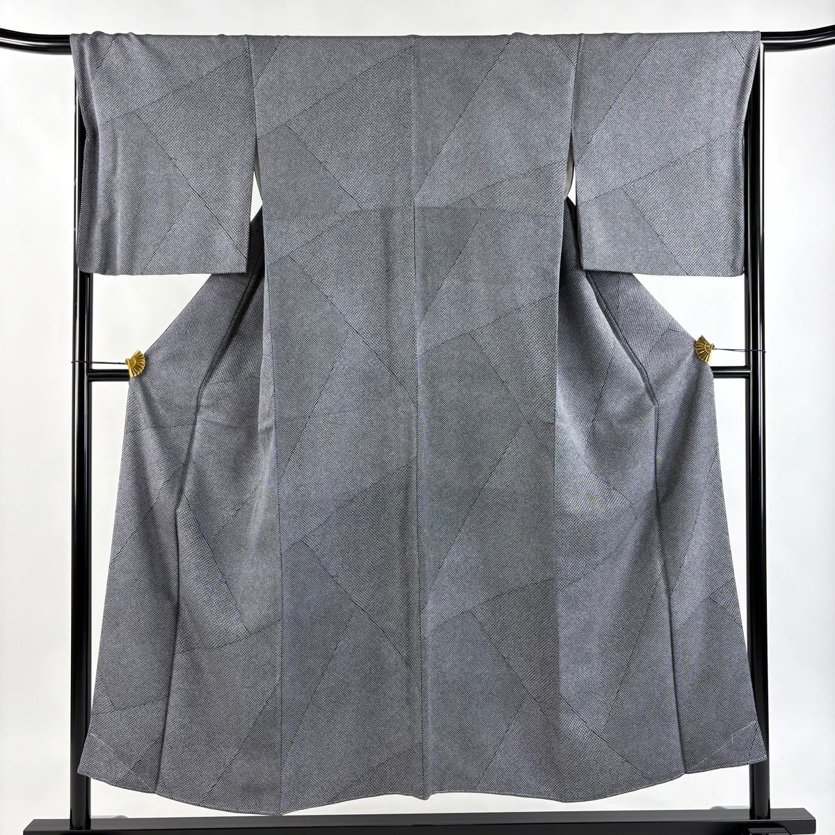 小紋 身丈163.5cm 裄丈67cm 化繊 秀品 【中古】 小紋 身丈163cm 裄丈67cm M 袷 落款あり 草花 縞 絞り 灰紫 正絹 秀品