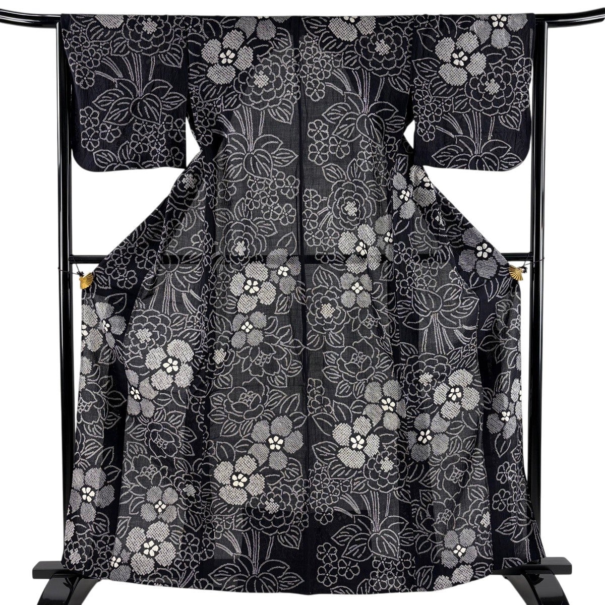 浴衣 身丈151cm 裄丈61cm S 絞り浴衣 草花 紫 綿 名品｜中古・古着