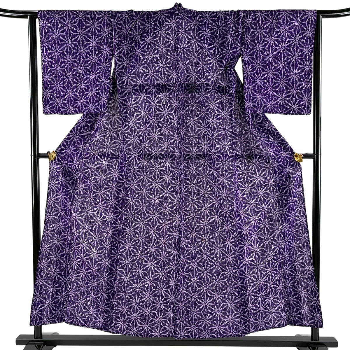浴衣 身丈155cm 裄丈64cm M 絞り浴衣 麻の葉 紫 綿 名品｜中古・古着