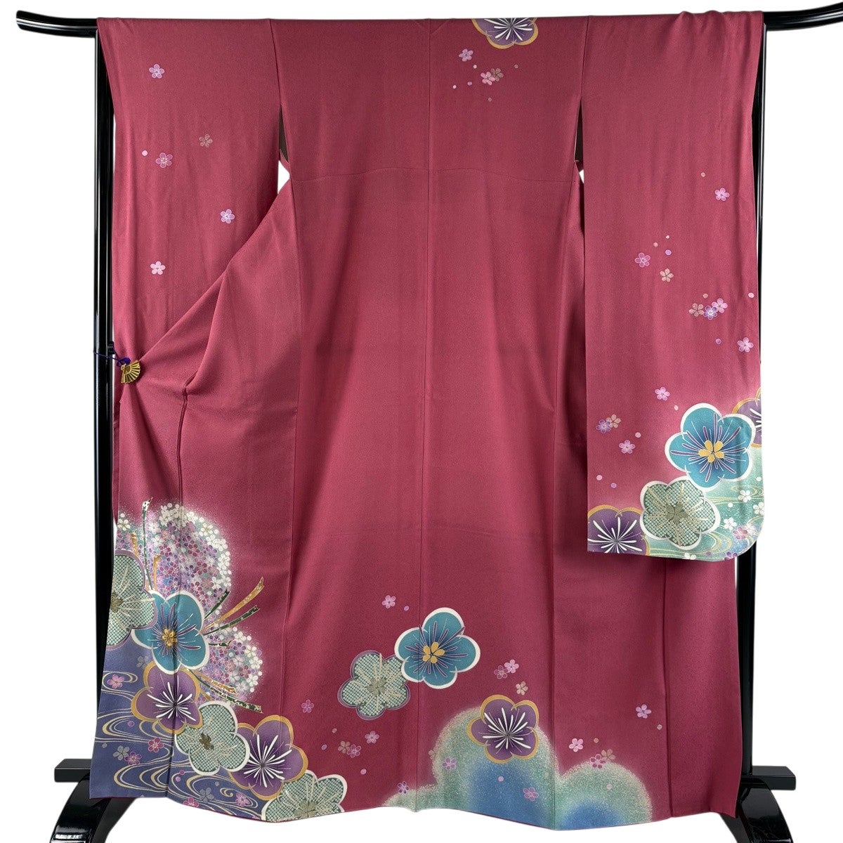振袖 身丈169.5cm 裄丈67.5cm L 袷 蝶 桜 金銀彩 金糸 サーモンピンク