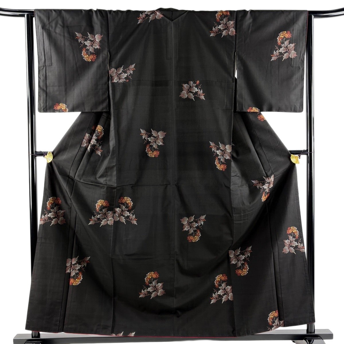 美品】 紬 身丈159cm 裄丈64cm M 袷 草花 墨色 正絹 秀品｜中古・古着