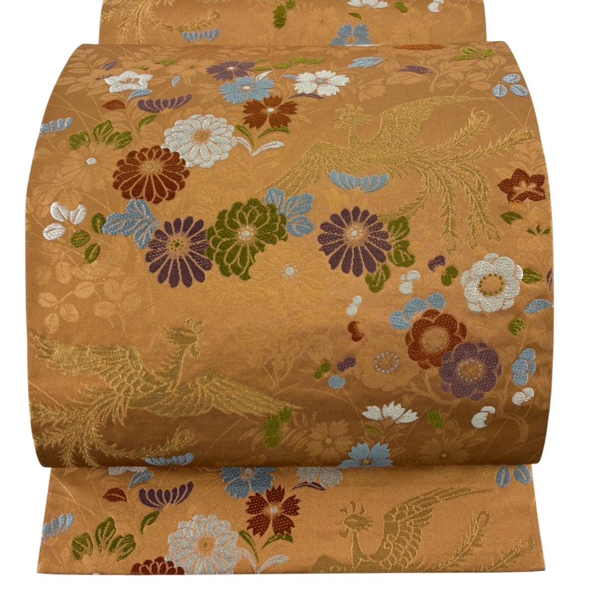 美品 袋帯 秀品 菊 枝梅 唐織 箔 オレンジ 六通 正絹｜中古・古着
