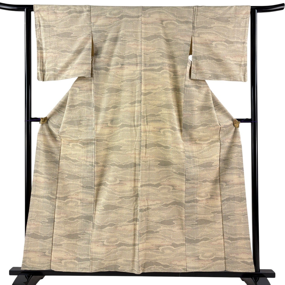 紬 身丈159cm 裄丈64cm M 袷 格子 燕 茶色 正絹 秀品｜中古・古着