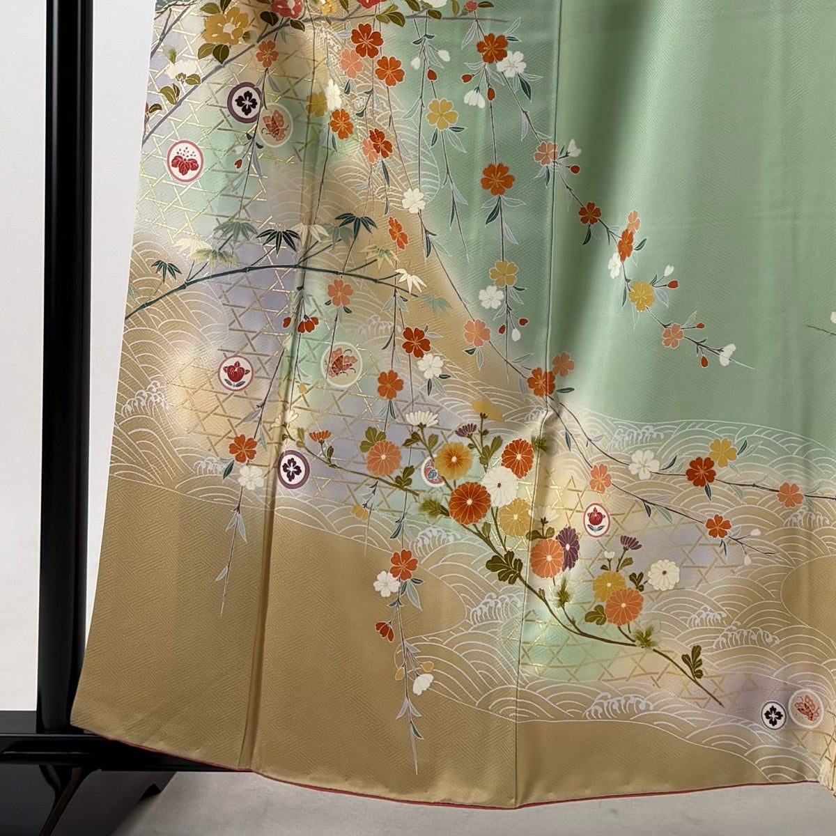 訪問着 身丈160cm 裄丈64cm M 袷 松 籠目 金銀彩 ぼかし 薄緑 正絹 秀