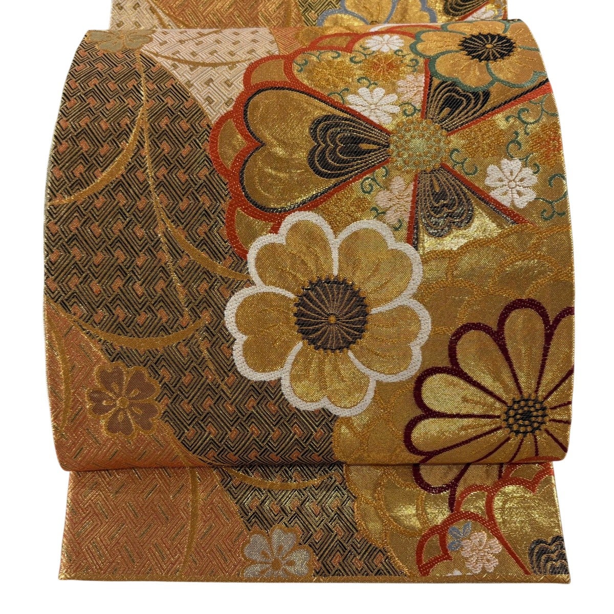 70%OFF 【美品】 袋帯 秀品 振袖向き 桜 楓 金糸 箔 金色 六通 正絹