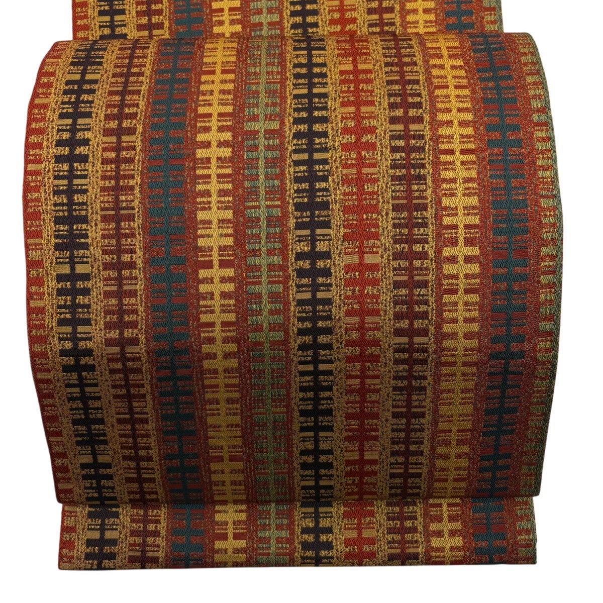 美品】 袋帯 秀品 紬地 花鳥 縞 赤茶 六通 正絹|中古・古着 美品】 袋帯 秀品 紬地 花鳥 縞 赤茶 六通 正絹|中古・古着